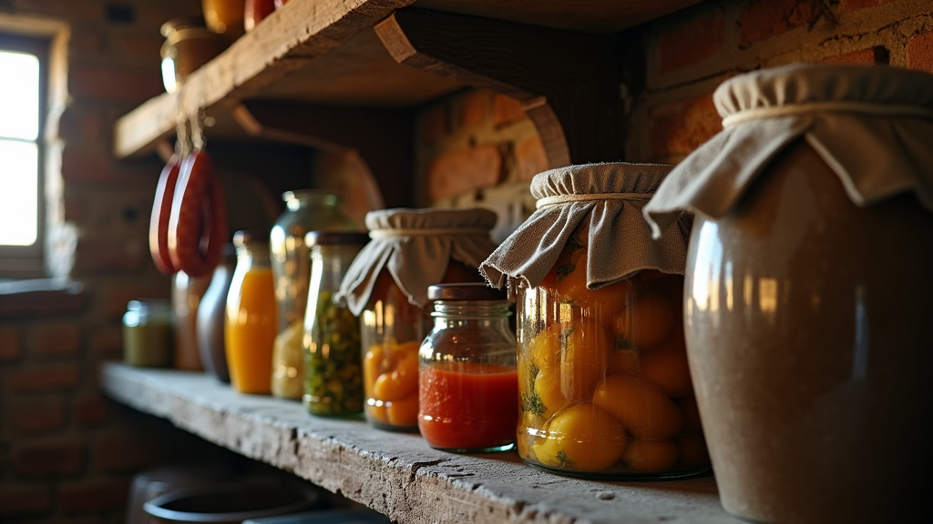 Cave à salaison aménagée à la maison avec saucissons et jambons en cours de séchage