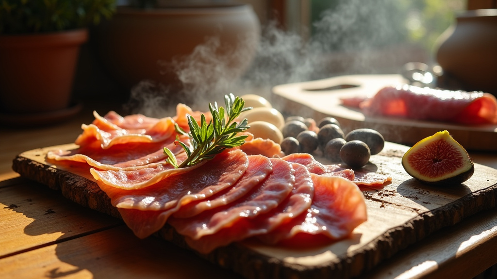 Figatelli corses disposés sur une grille en fer forgé