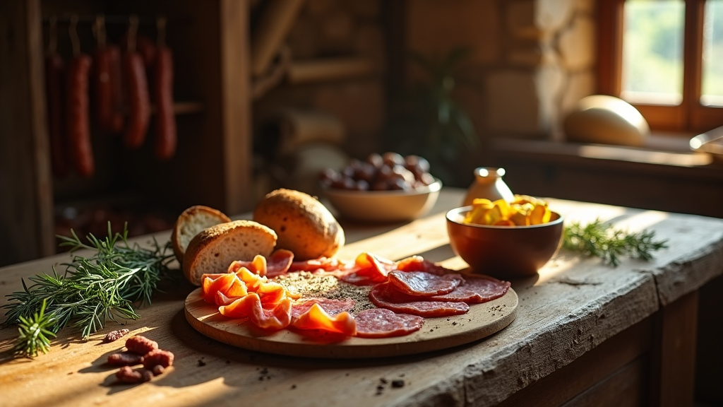 Tomates corses d'été, courgettes et basilic frais sur une table en bois à l'ombre