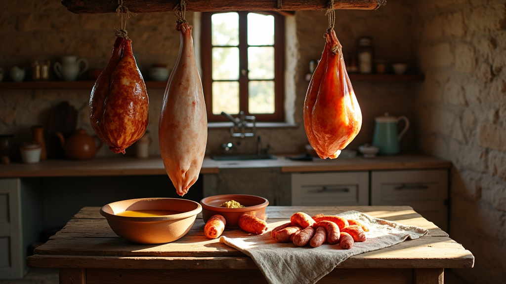 Tumbera hivernale en Corse, préparation de la charcuterie autour d'un feu de bois