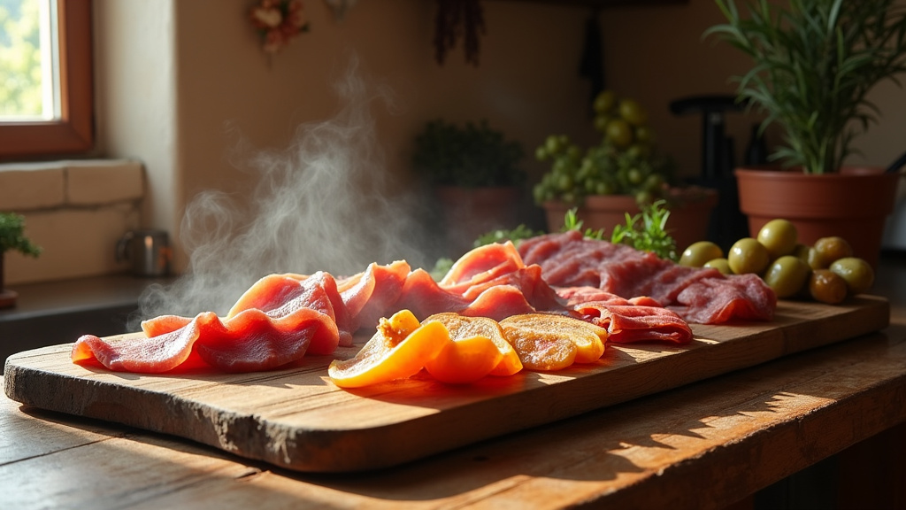 Salamu corse, saucisson sec corse tranché sur planche rustique